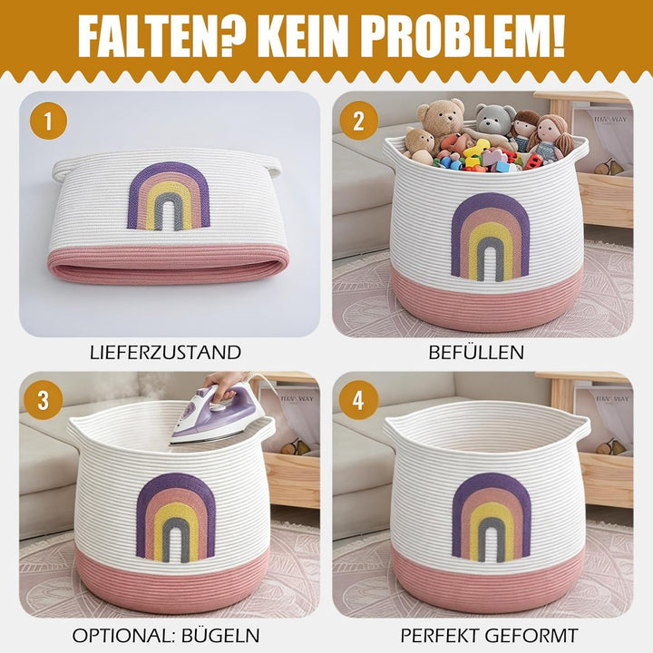 Grosser Aufbewahrungskorb Wickeltisch Korb Kinderzimmer, 39x43cm Regenbogen - als Spielzeug Aufbewah