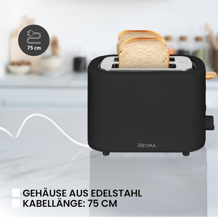 ZEEGMA TOSTEE 2-Scheiben-Toaster, Leistung 820 W, Auftau-, Aufwärm- und Stoppmodus, Krümelfach, Zeit