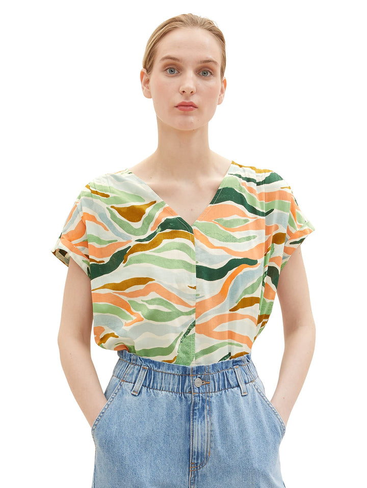 TOM TAILOR Damen Bluse mit Muster 32 31122 - Colorful Wavy Design, 32 31122 - Colorful Wavy Design