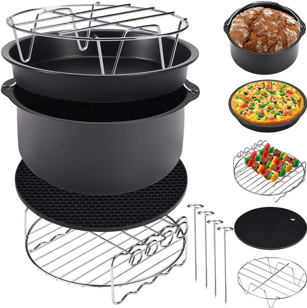 MONZANA® Heissluftfritteuse Zubehör XL 6,5L Fritteuse Set 9tlg mit Brotbackkorb Pizzapfanne Silikonp