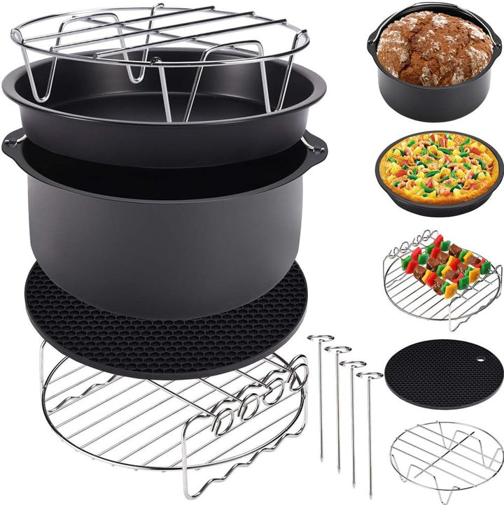 MONZANA® Heissluftfritteuse Zubehör XL 6,5L Fritteuse Set 9tlg mit Brotbackkorb Pizzapfanne Silikonp