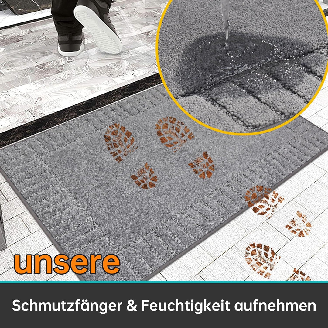 BEQHAUSE Fussmatte Innen, waschbare Sauberlaufmatte TPR rutschfeste Türmatte, Schmutzfangmatte für H