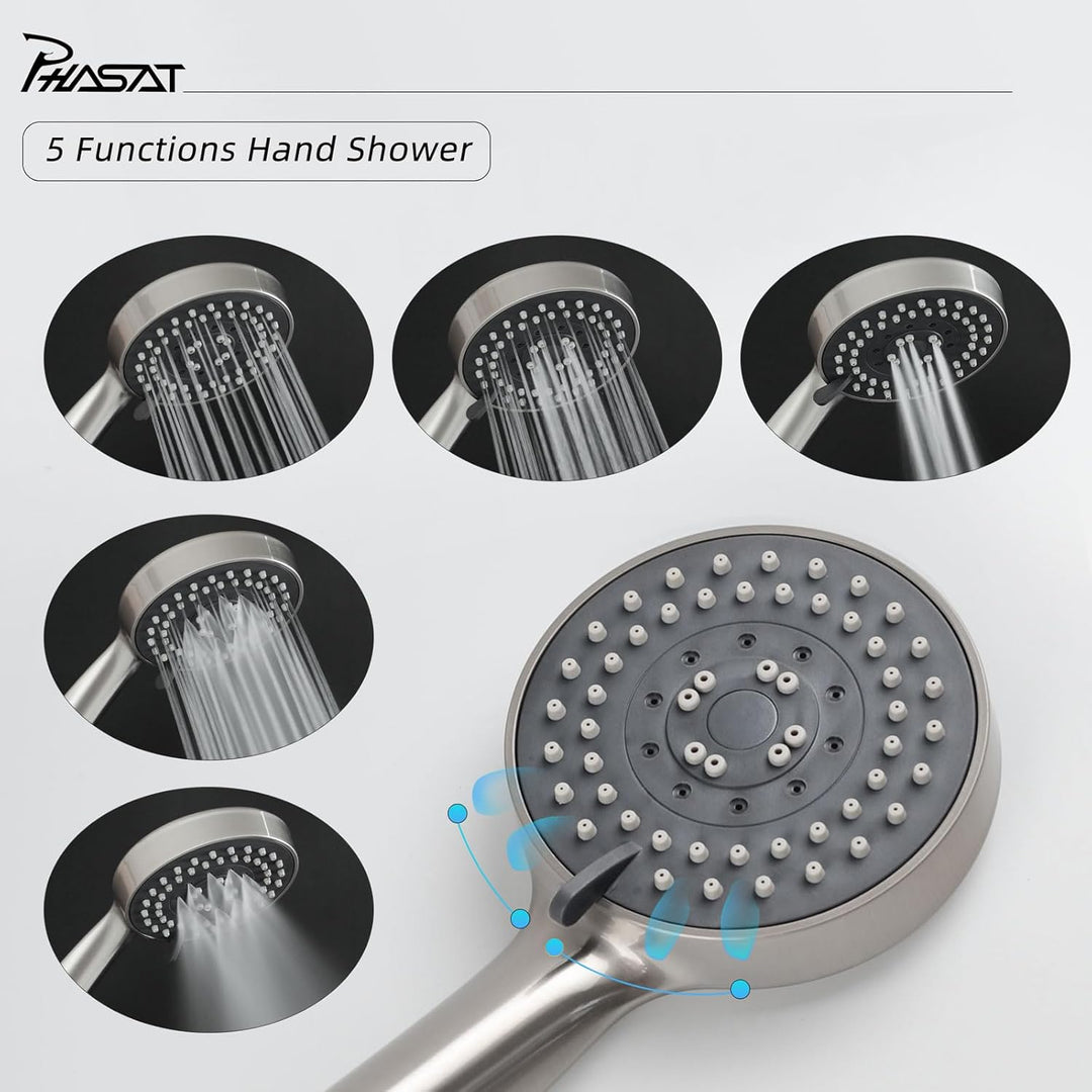 PHASAT Wandmontage Badewannenarmatur mit Handbrause Nickel Badewannenarmaturen mit 90 ° drehbarer Au