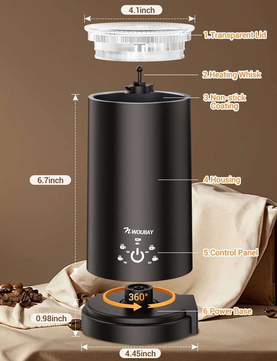 5 in 1 Milchaufschäumer Elektrisch 600W Automatischer Milchaufschäumer für heissen kalten Milchschau