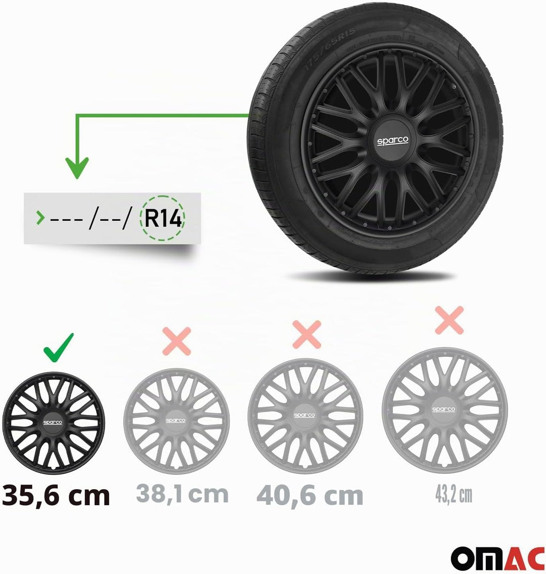 Sparco SPC1496BK Set Wheel Covers Roma 14-inch Black, Pulgadas ROMA 14 zoll SCHWARZ, ROMA 14 zoll SC