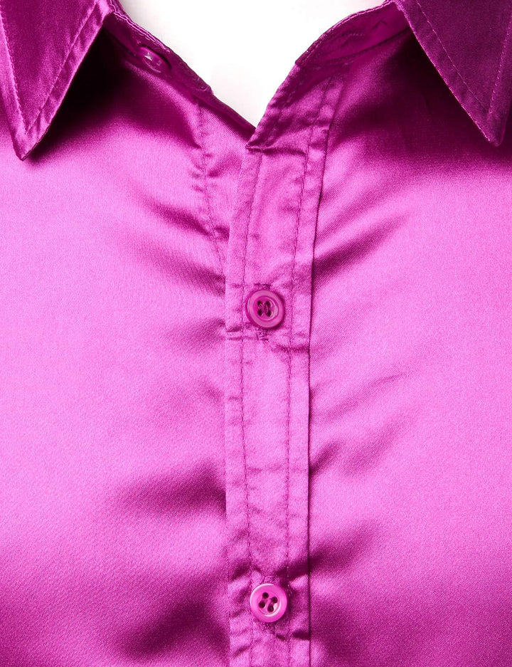 PARKLEES Herren Glänzend Slim Fit Satin Langarmhemd Frezeit Business Hemd für Party Nachtclub M Lila