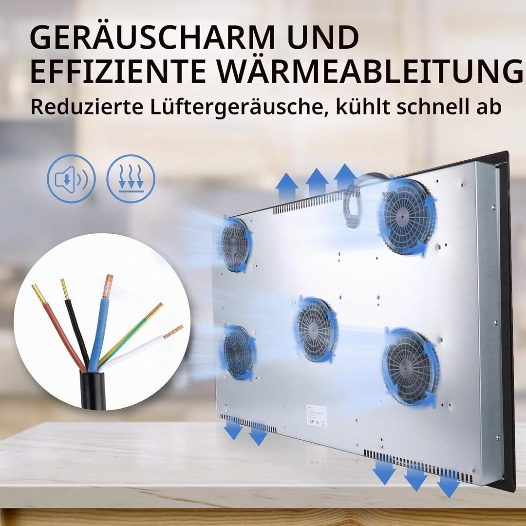 Induktionskochfeld, IsEasy 90cm , Elektrokochfeld mit 5 Kochzonen/8600W, 1800W/1200W/2000W/1500 W, 1