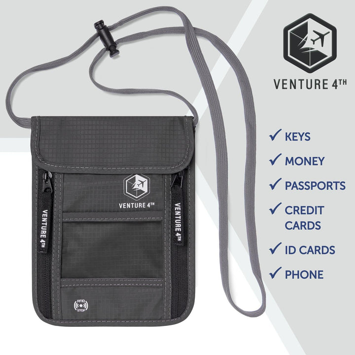 Venture 4TH Travel Neck Wallet with RFID Blocking – Passport Holder Neck Pouch to Keep Your Cash and