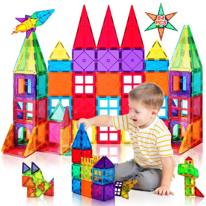Magnetische Bausteine 64 Teile Magnetspielzeug Magnete Bauklötze Baukasten Kinder Magnetbausteine Pe