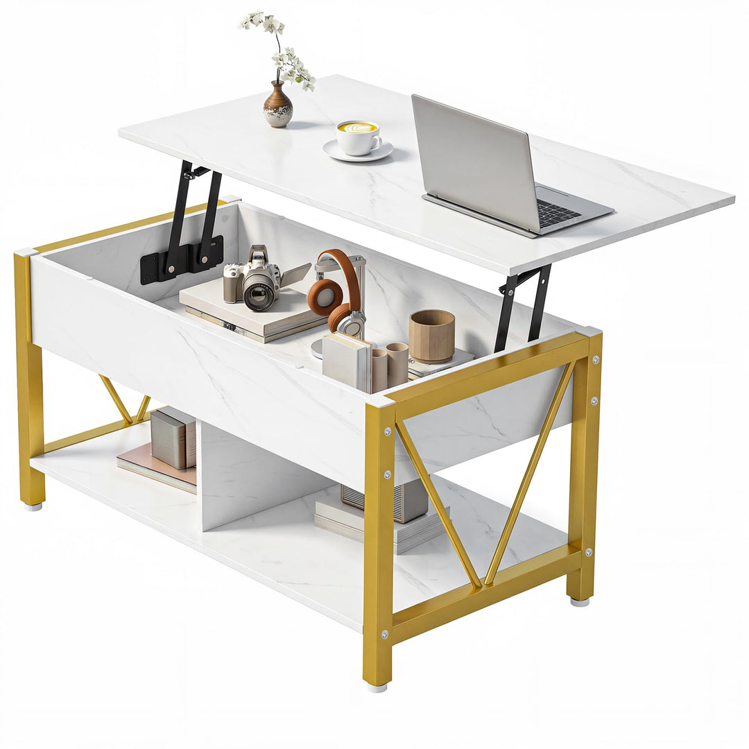 YITAHOME Höhenverstellbarer Couchtisch im Industrie-Design mit verstecktem Stauraum &amp; Ablage, Multif