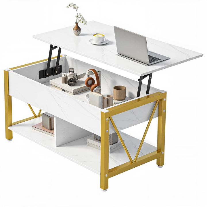 YITAHOME Höhenverstellbarer Couchtisch im Industrie-Design mit verstecktem Stauraum &amp; Ablage, Multif