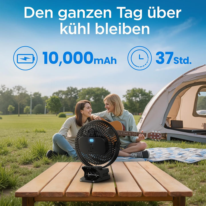 EasyAcc Ventilator mit Clip, 10000mAh USB-Ventilator, 3-in-1-Tischventilator mit 5 Geschwindigkeiten