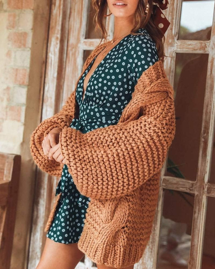 Cicy Bell Damen Strickjacken Cardigan Lose Laternenärmel Elegante Übergrosse Pullover M Khaki, M Kha