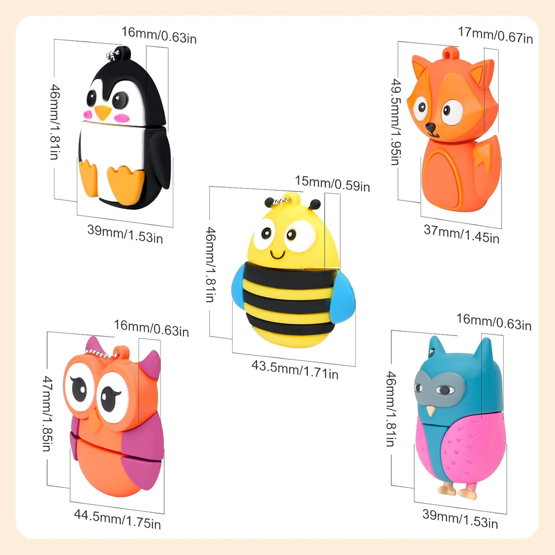 5 Stück 16GB USB-Stick, BorlterClamp Speicherstick mit Niedlichen Tiermustern, Geschenk für Studente