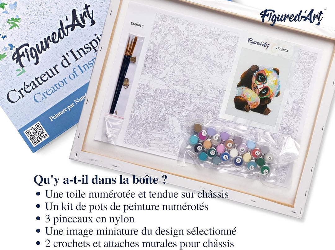Figured'Art Malen Nach Zahlen Erwachsene Mit Rahmen Panda und Brillen - Paint by Numbers Basteln DIY