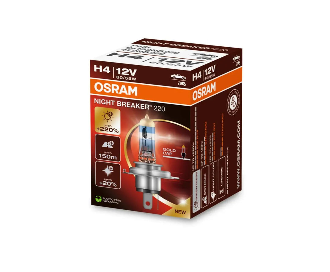 Osram Night Breaker 200 Halogen Birne - H4 - 12V/60-55W - pro Stück Faltschachtel H4 Single, Faltsch