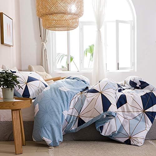 WUMIUER Geometrische Bettwäsche 135x200 Set 2 Teilig - Weiss Blau Dreieck Muster Wendebettwäsche, 1
