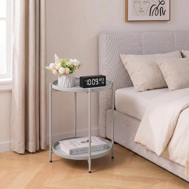 HollyHOME Beistelltisch Metall Rund Balkontisch Klein 2 Ebenen Metall Couchtisch Nachttisch Sofatisc