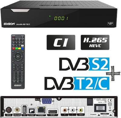 Edison Piccollo S2+T2/C Full HD Satelliten-Kabel-Receiver FTA HDTV DVB-S2/C/T2 (HDMI, AV, USB 2.0,Di