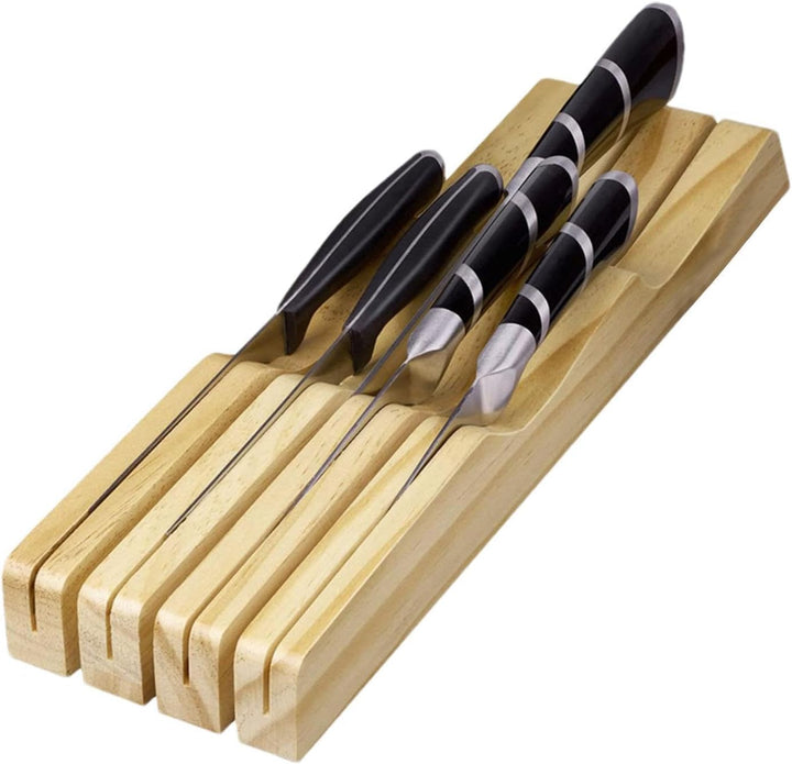 Messerblock-Organizer für Küchenschublade - Messerhalter aus Holz, Tablett in Braun für 7 Messer | M