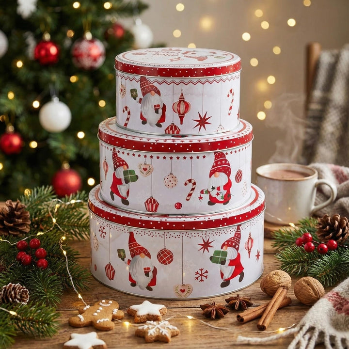 MIJOMA Keksdosen Set Weihnachten – 3er Set Metalldosen mit Deckel – runde Dosen mit Weihnachtsmotiv