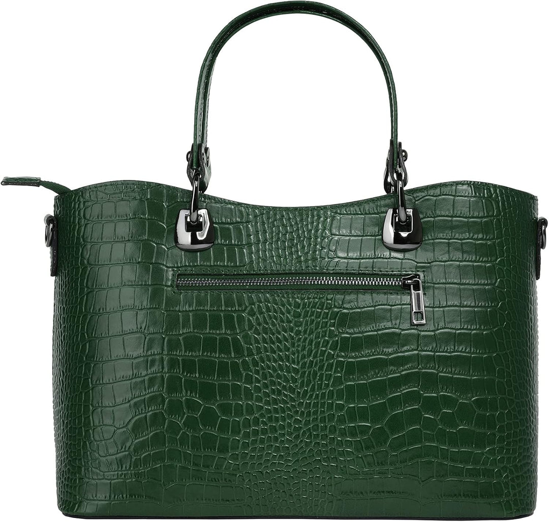 Handtasche Echt Leder Damen Made in Italy, Smartphonefach, Damenhandtasche im Kroko-Design, Umhänget