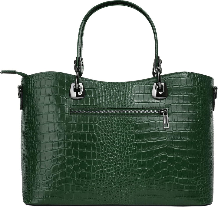 Handtasche Echt Leder Damen Made in Italy, Smartphonefach, Damenhandtasche im Kroko-Design, Umhänget