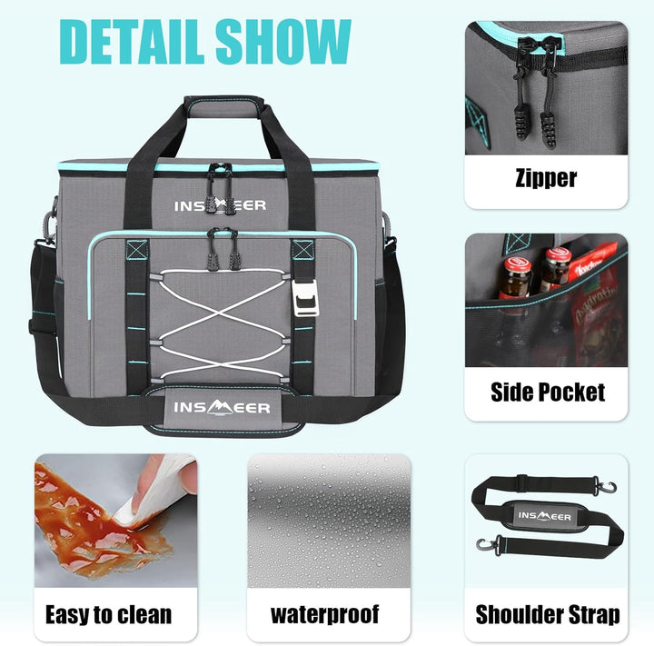 INSMEER Kühltasche Gross 48L/55L, 55/80 Cans Kühltasche Faltbar Isolierte Tasche, Auslaufsicher zusa