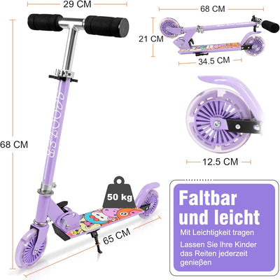 Yuanj Roller Kinder Scooter, Höhenverstellbarer kinderscooter mit LED PU Räder, kinderroller für Mäd