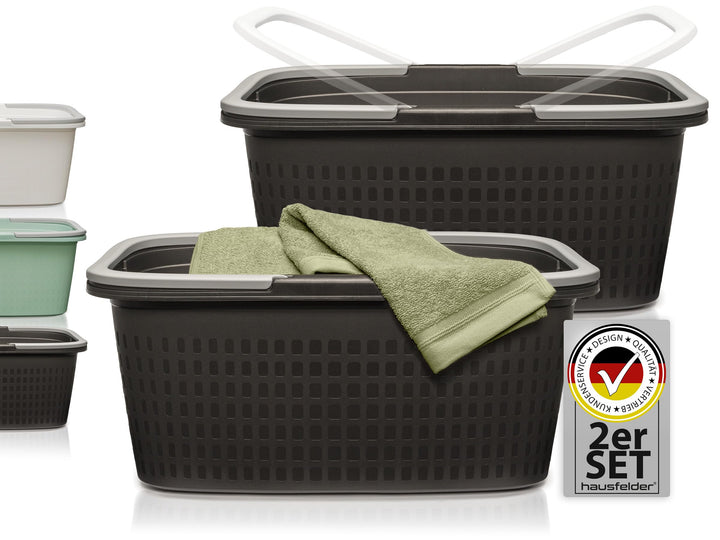 Hausfelder Wäschewanne, 2er Set, 58x37x25cm, Anthrazit-Schwarz Anthrazit-schwarz 2 Wannen, Anthrazit