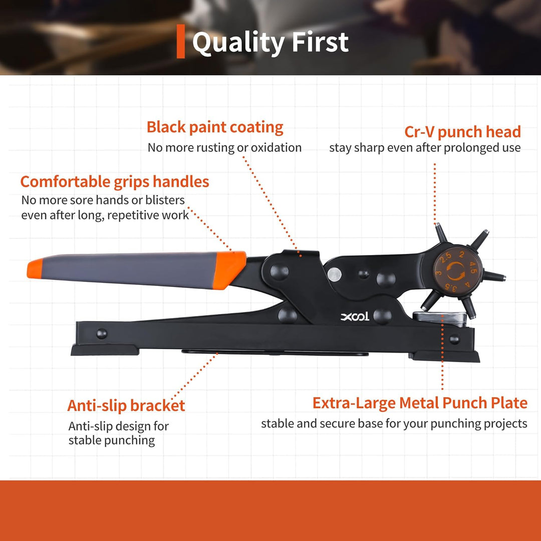 XOOL Lochzange für Leder, Gürtel Lochzange mit Hebelübersetzung, Ermüdungsfreies Arbeiten, Locher, G