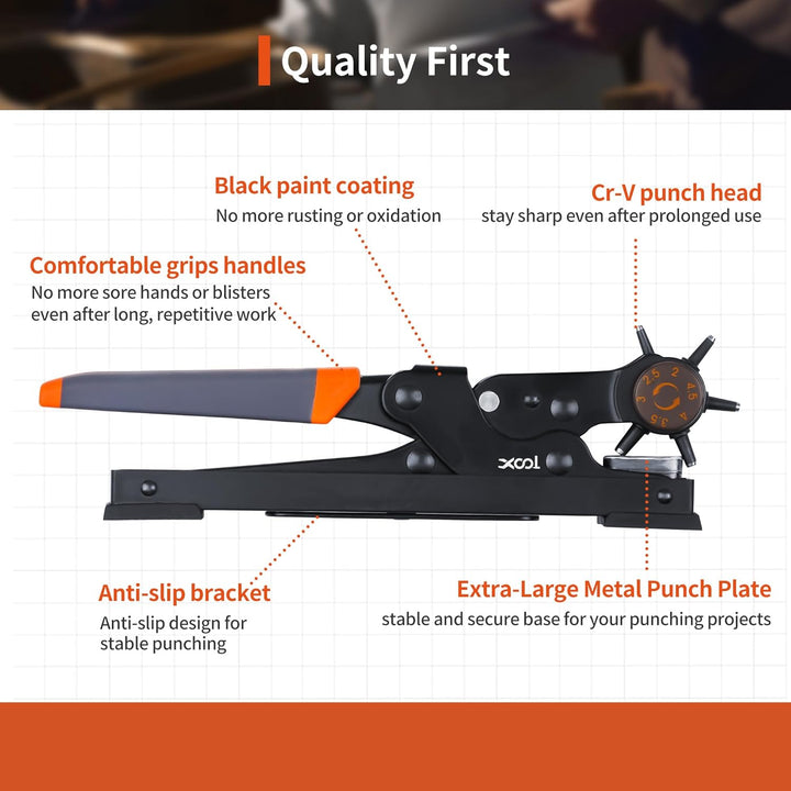 XOOL Lochzange für Leder, Gürtel Lochzange mit Hebelübersetzung, Ermüdungsfreies Arbeiten, Locher, G