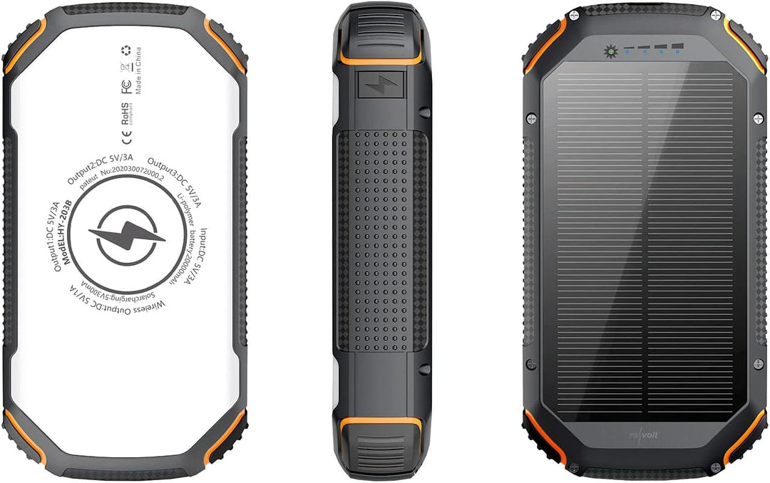 revolt Powerbank Induktion: Solar-Powerbank mit 20 Ah, Qi-kompatibel, USB-C, 15 W, SOS-Licht, IP54 (