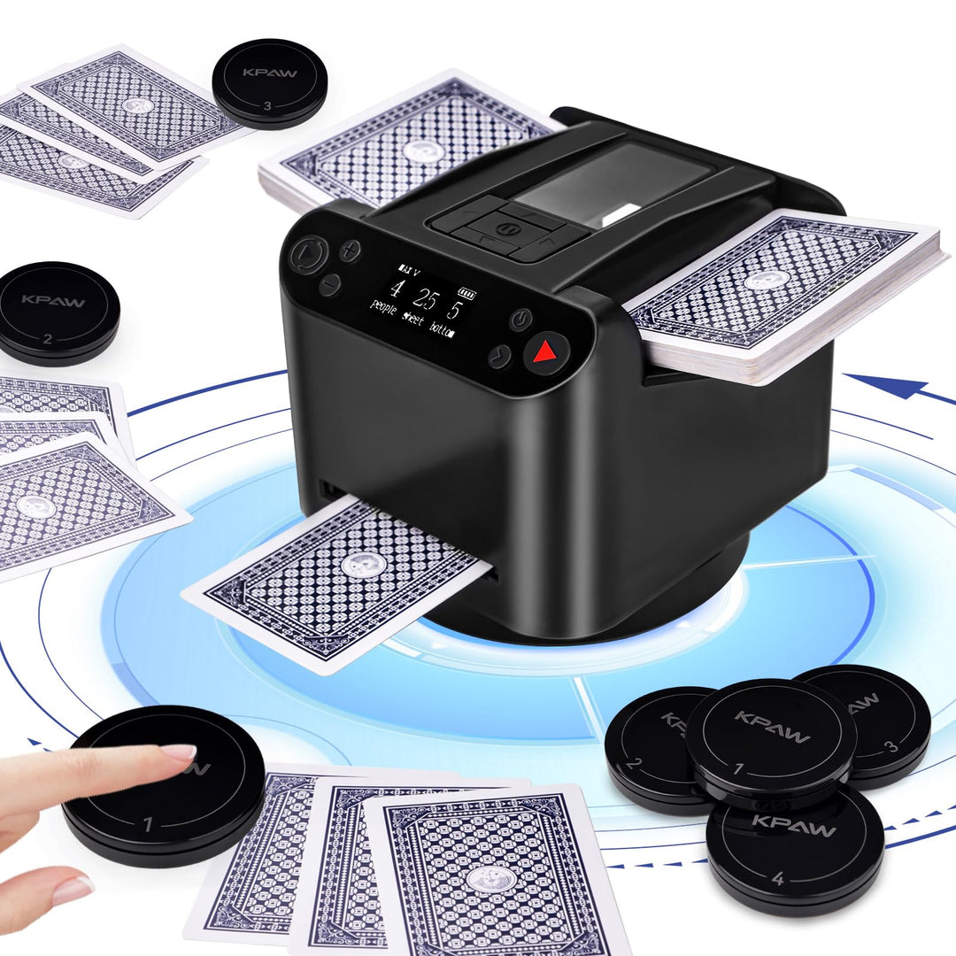 Kartenmischmaschine Elektrische, 2 in 1 Automatische Kartenmischer und Kartensender, um 360° Drehbar