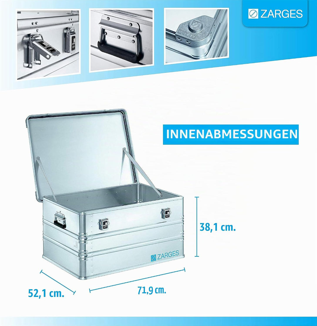 Zarges K470; 157l, IM: 750x550x380mm, silber, 750x550x380mm (Internal), 750x550x380mm (Internal)