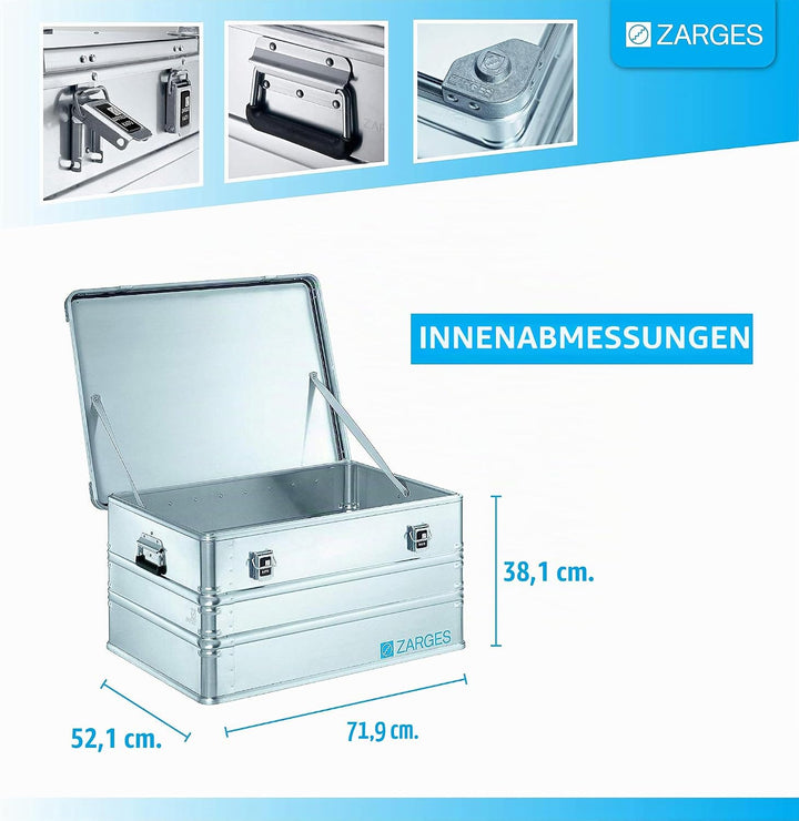 Zarges K470; 157l, IM: 750x550x380mm, silber, 750x550x380mm (Internal), 750x550x380mm (Internal)