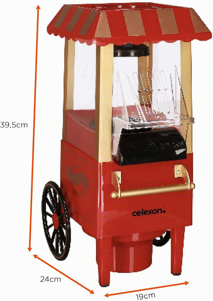 celexon CinePop CP500 Popcorn-Maschine - 24x19x39,5cm - Gewicht:1,7kg - Rot/Retro/Kirmes-Design- ohn