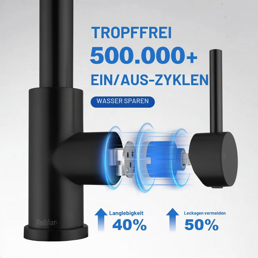 Tohlar Wasserhahn Küche Schwarz, Edelstahl Küchenarmatur, 360° Schwenkbar Spültischarmatur mit Braus