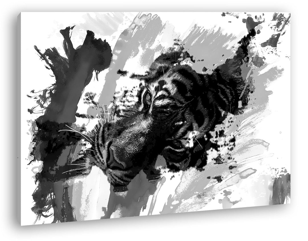 deyoli Illustration Aquarell Tiger Format: 80x60 Effekt: Schwarz/Weiss als Leinwandbild, Motiv ferti
