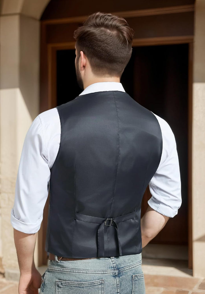 HISDERN Herren Anzugweste Herringbone Weste Hochzeit Herrenweste Formale Tweed Wollweste Classic Bas