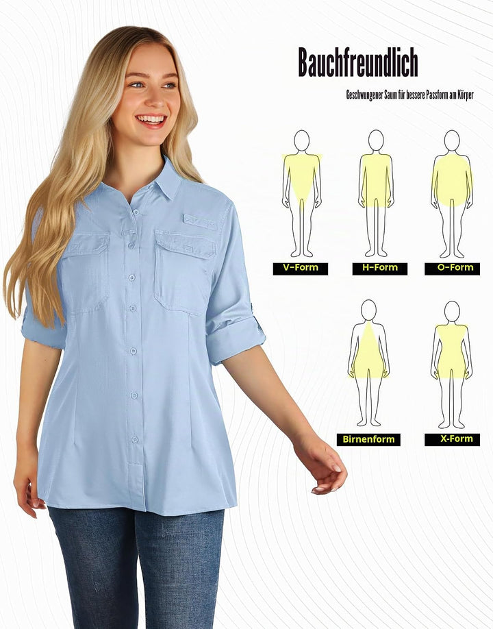33,000ft Hemdbluse Damen UPF50 UV Schutz Hemd Schnelltrocknende Button-Down Shirts Atmungsaktive Wan