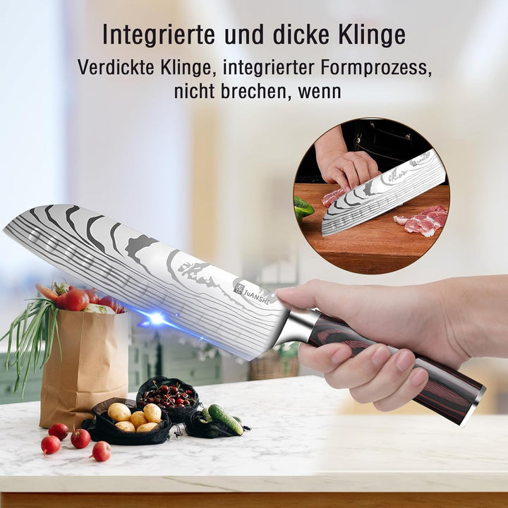 JUANSHI® Professional Kochmesser Santokumesser Japanisches Messer Küchenmesser Sushi Messer Scharfes