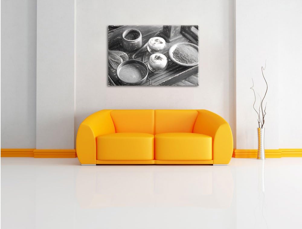 Pixxprint schön dekorierter Matcha Tee Kunst als Leinwandbild/Grösse: 100x70 cm/Wandbild/Kunstdruck/
