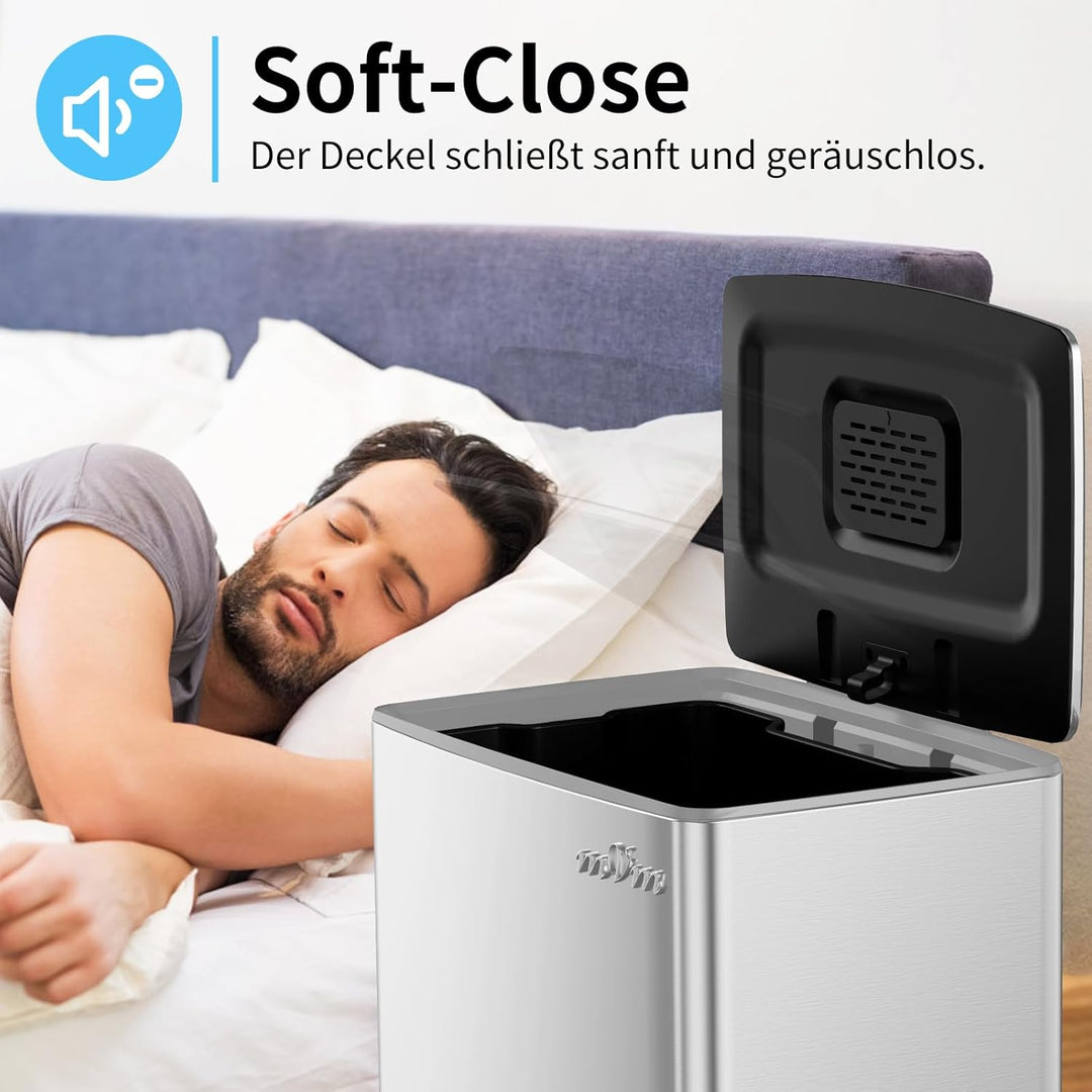 mVm Mülleimer Küche,40 Liter Treteimer,Mülltrennsystem, Abfalleimer Küche mit Inneneimer aus Kunstst
