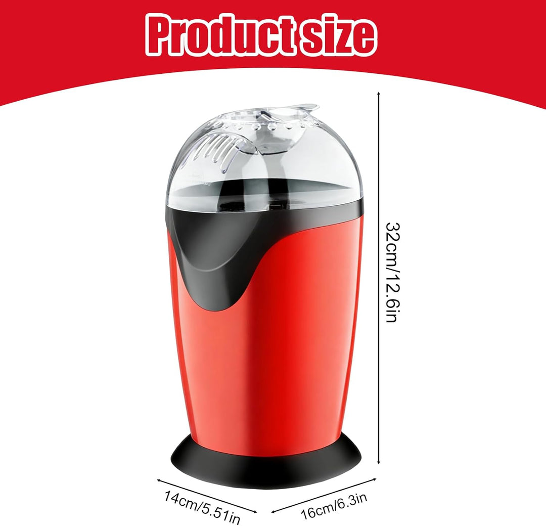 Heissluft Popcornmaschine, 1200W Mini Heissluft Popcorn Maker Ohne Öl Fett, 3 Min Schnellstart, One-
