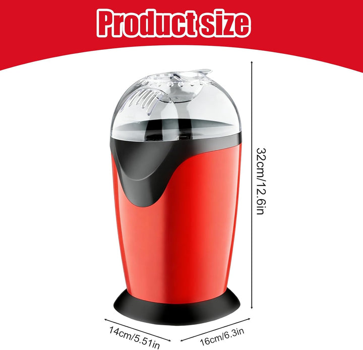 Heissluft Popcornmaschine, 1200W Mini Heissluft Popcorn Maker Ohne Öl Fett, 3 Min Schnellstart, One-