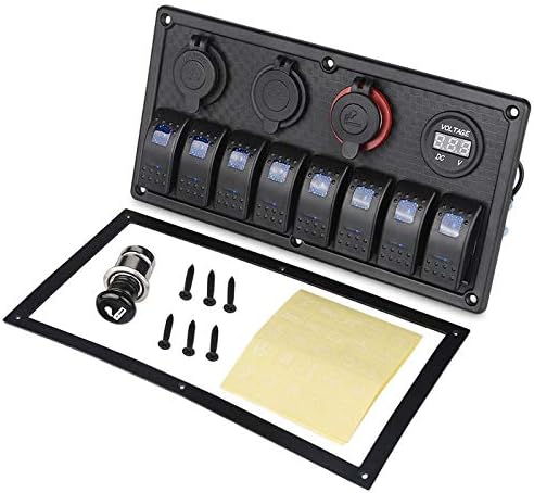 Riloer 8 Gang Rocker Switch On Off Panel Switch Überlastgeschützter USB-Voltmeter für Bootsauto