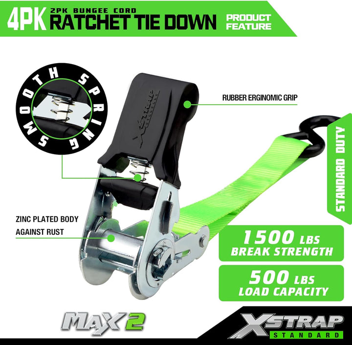 XSTRAP STANDARD Spanngurte mit Ratsche, 4 Stück, 4,5 m, 680 kg Bruchfestigkeit, Ladungsgurte für bew