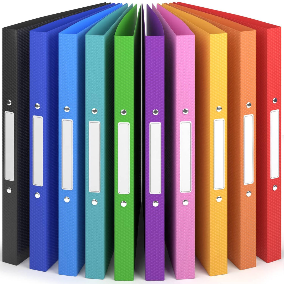 ACROPAQ - 10 x Ringbuch A4 - Mit 2 Ringen, Mit Rückenetiketten, Rückenbreite 2,5 cm, Regenbogen, Nat