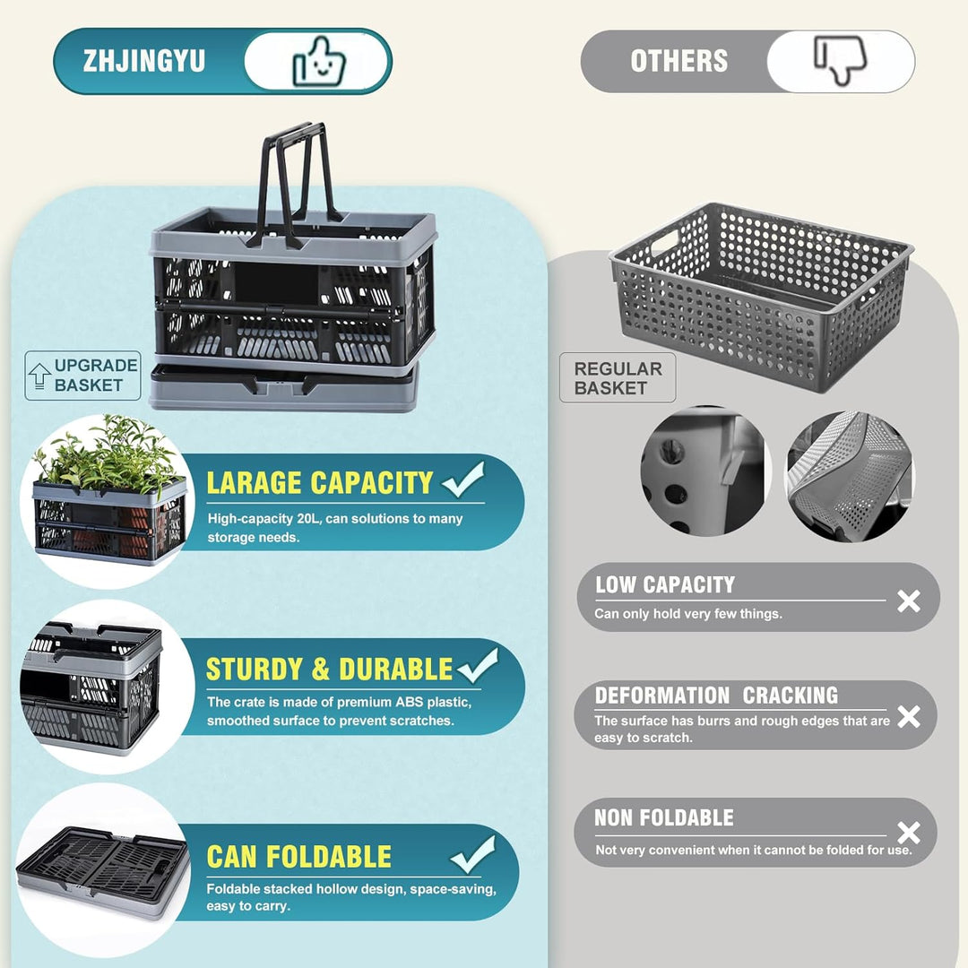 ZHJINGYU Plastic Folding Storage Crate Stackable Grocery Bin Container Einkaufskorb, für Küche Wohnz